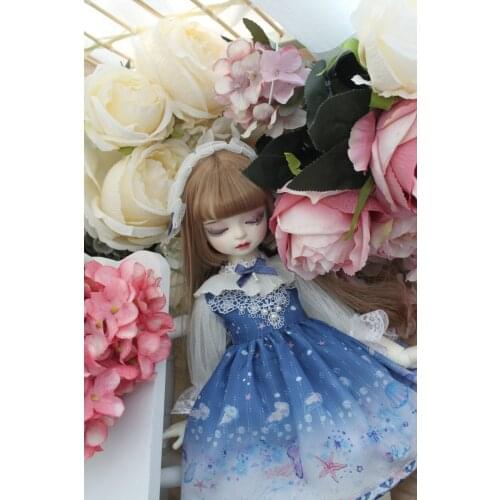 BJD Doll clothes suitable for 1-3 1-4 1-6 size fashionable dress blue dress with headdress doll accessories