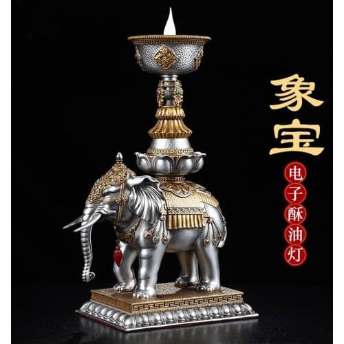 A pair 2PCS HOME protection shrine altar Buddhism lucky auspicious God elephant worship Light supply Plugging In statue