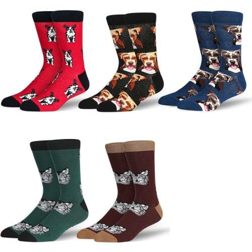 Peonfly Fashion Men Cartoon Printing Cute Animals Dog Wolf Colorful Happy Original Soft Comfortable Cotton Socks
