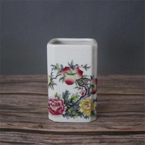 Early collection of ceramic bamboo rich longevity peach penholder antique porcelain ornaments