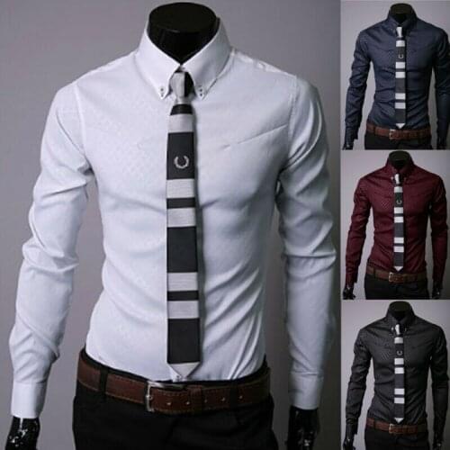 Mens Luxury Casual Formal Shirt Long Sleeve Slim Fit Business Dress Shirts Mens Tops