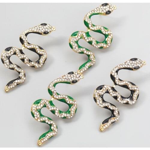 Pauli Manfi 2021 Fashion Metal Drip Oil Rhinestone Snake Earrings Womens Creative Animal Dangle Earrings Party Accessories