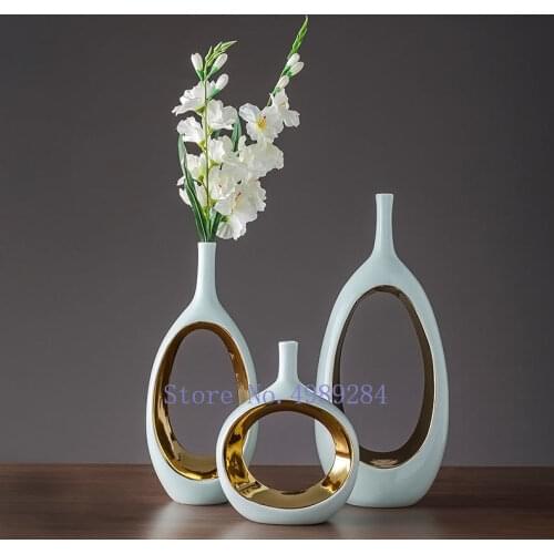 Creative modern Nordic ceramics vase Golden hollow Flower arrangement Home living room desktop Decorative ornaments