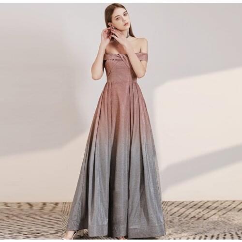 2020 Glitter Evening Dresses Long Off the Shoulder Formal Party Gowns Color Block Robe De Soiree Corset Back