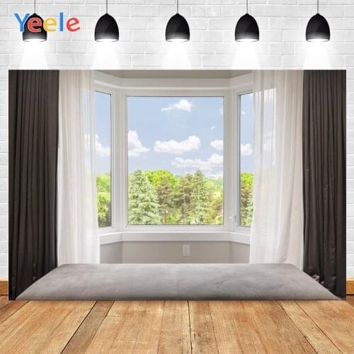 Yeele Window White Indoor Black Curtains Trees Relaxing Background Photophone Photography Backdrops for Decor Customized Size