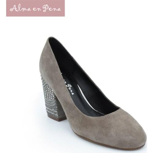 Thick Heel Womens Pumps Elevator Shoes Crystal Hot Drilling Slip-On Shallow Estuary Velvet Elegant OL Style 2018 Spring New