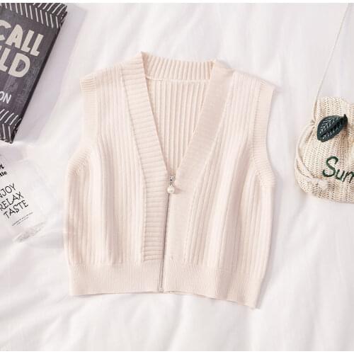 Knitted vest female Korean version 2021 spring and autumn fashion temperament new zipper V-neck sleeveless sweater cardigan