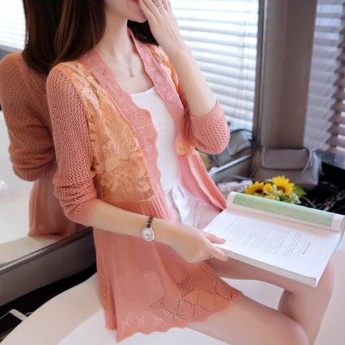 2019 Spring Autumn New Female Corrugated Hollow Embroidery Knit Coats Summer Hollow Out Women Thin Slim Sunscreen Jackets RE2567