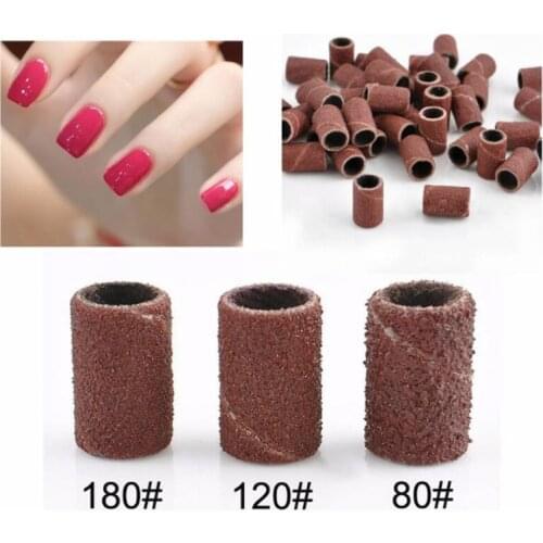 100/50pc Sanding Cap Bands For Electric Manicure Machine 180/120/80 Grit Nail Drill Grinding Bit Files Pedicure Tool Set