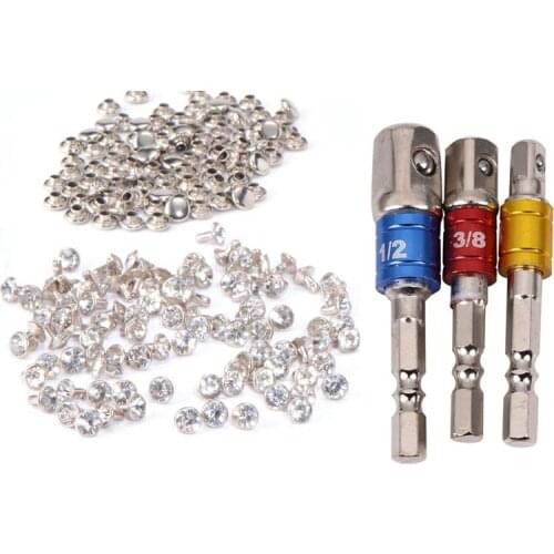 100PCS DIY Nail With Diament Rhinestone Rivet Brilliant 7Mm Silver With 3PCS Impact Socket Adapter/Extension