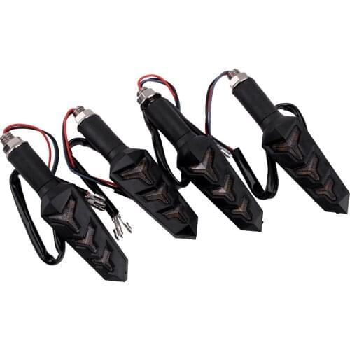 12V Universal 4Pcs Motorcycle Bike LED Smoke Lens Turn Signal Light Indicator Lamp For Blinker Scooter Off Road Fish Bone Style