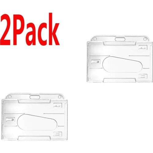 2 Pack Horizontal Transparent 2-3 ID Card Holder Hard Plastic Credit Card Holder Rigid ID Badge Protector Office School Supplier
