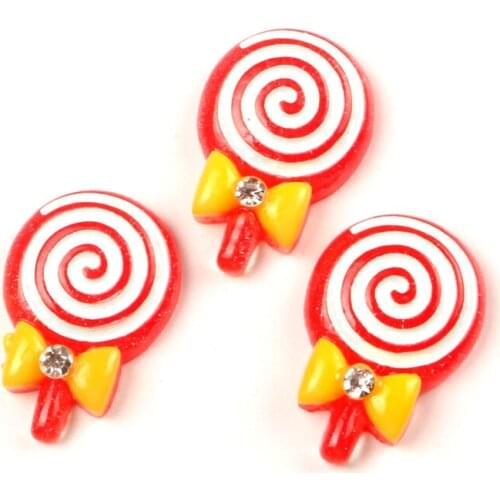 20Pcs Red Lollipop Resin Decoration Crafts Beads Frame Flatback Cabochon Scrapbook DIY Embellishments Accessories