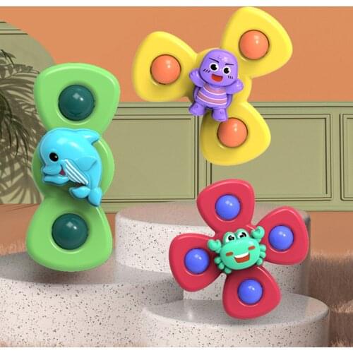 3pcs Baby Cartoon Animal Suction Cup Spinner Toy Turntable Stress Relief Windmill Classic Funny Kids Toys Bath Toy Organizer