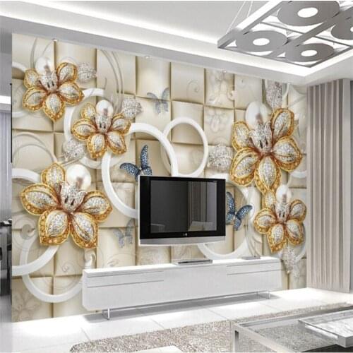 Beibehang 3d wallpaper murals custom living room bedroom circle luxury gorgeous pearl flowers soft package murals home decoratio