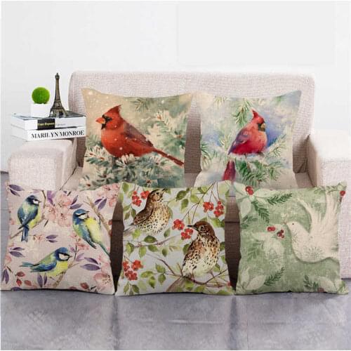 45cm*45cm Merry Christmas Animals Happy New Year Bird Linen/Cotton Throw Pillow Covers Couch Cushion Cover Home Decor Pillowcase
