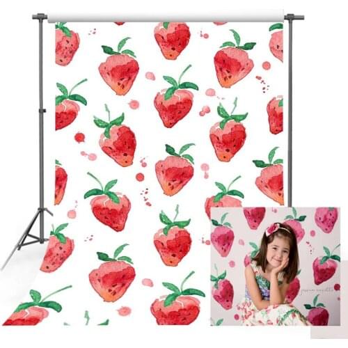 Watercolor Strawberrie Photography Backdrop Strawberry Pattern on White Background Photocall Wall Wallpaper Newborn Photo Booth