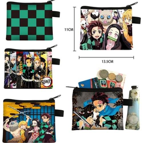 Anime Demon Slayer Coin Wallet Purse Keychain Kimetsu No Yaiba Kamado Zipper Coin Card Purse Cosplay Party Accessories