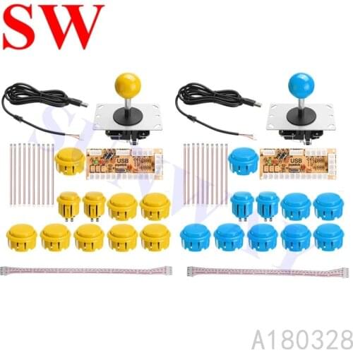 Blue with Yellow 2 player DIY Arcade Kits for PC USB Encoder + Sanwa Style Joystick with PCB Board + 30mm/24mm Arcade Buttons