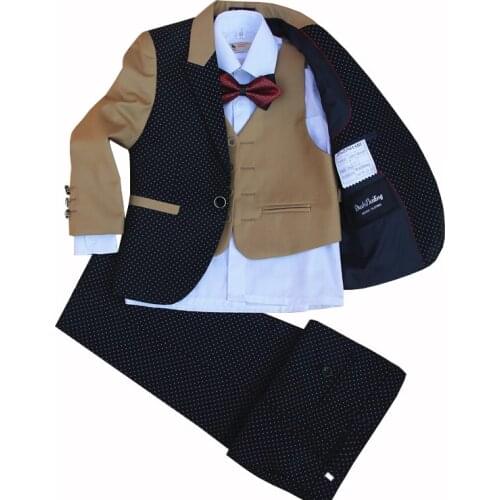 Kids Suit Flower Boys Wedding Dress 4 pieces jacket+vest+pants+bow tie size 2-12 Years Children Performances Dance Dress Costume