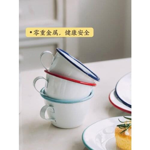 Wide mouth porcelain enamel cup household lovelyoatmeal breakfast milk coffee cup Japanese enameled water tea mug