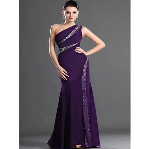 Purple Evening Dresses Mermaid One-shoulder Chiffon Beaded Long Dubai Saudi Arabic Evening Gown Prom Dresses