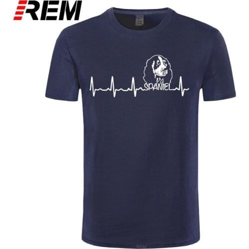 Heartbeat Spaniel Men T Shirt Funny T Shirt For Dog Lover Vintage Cotton Short Sleeve Tees O Neck T-Shirts Gift Tops Plus Size