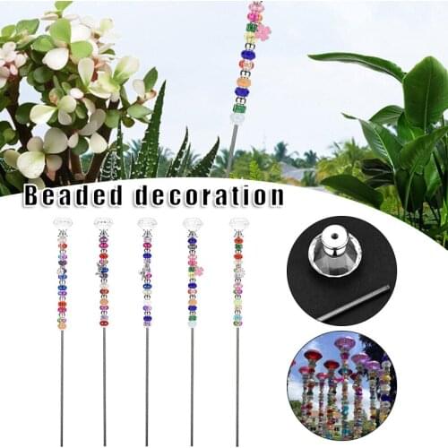 Giardino Beaded Fairy Garden Stakes for Flower Pot Decor Handmade Colorful Dream String Beads Insert Ornament Indoor Outdoor