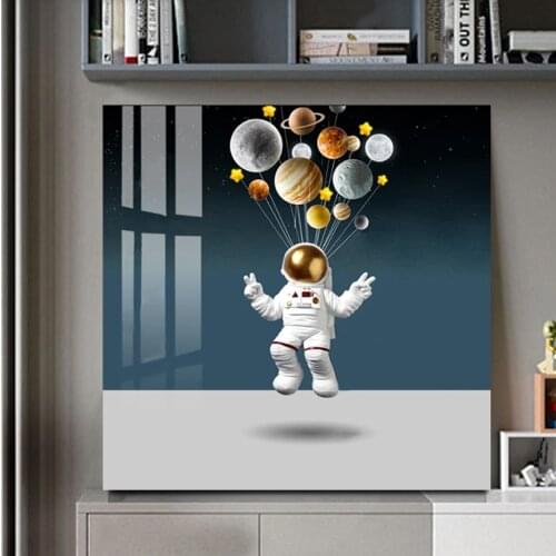 Blue White Pictures Astronaut Pose Universe Star Space Canvase Cartoon Funny Painting Wall Art Printing For Kids Cute Room Decor