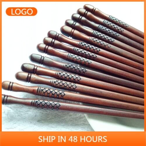 Ironwood Chinese Wooden Chopsticks Manual Buffing Patterns round Creative Crafts Wood Chopsticks Home Tableware