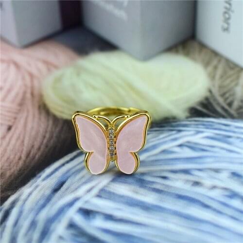 2021 new frosted stone solid candy butterfly ring opening adjustable ladies gift factory wholesale exquisite jewelry
