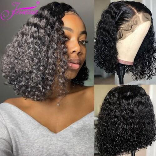 Kinky Curly Lace Human Hair Wigs For Black Women 4x4 Lace Closure Wigs Brazilian Deep Short Bob 180Density Wig Remy Jerry Curl