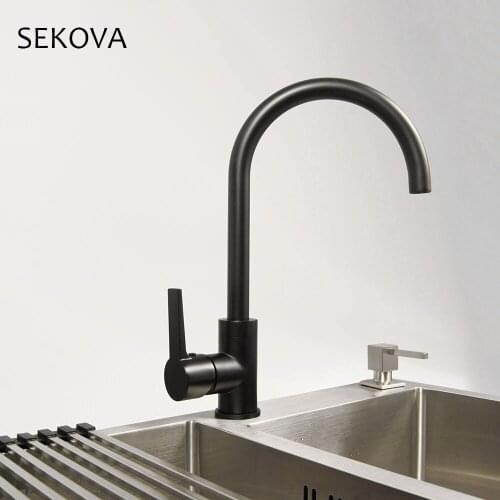 Matte Black Stainless Steel Kitchen Sink Faucet Hot & Cold Water Mixer Deck Mounted Kitchen Tapware
