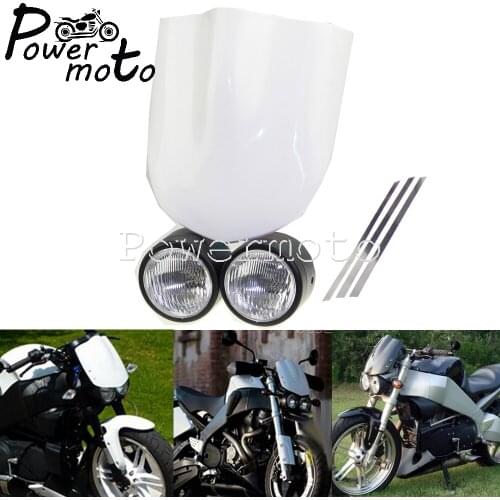 Motorcycle 3.5" Retro Twin Headlight Dominator Buell Style Screen Fairing For Harley Cafe Racer Chopper Honda Suzuki Kawasaki