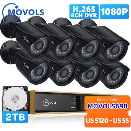 Movols 8CH AI CCTV Camera System 1080P Security Surveillance Camera DVR Kit Waterproof Outdoor Home Video Surveillance System