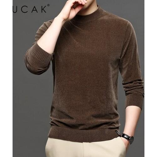 UCAK Brand Casual Sweater Men Clothing Mock Neck Solid Color Streetwear Sweater Pull Homme Spring Autumn Thick Pullover U1252