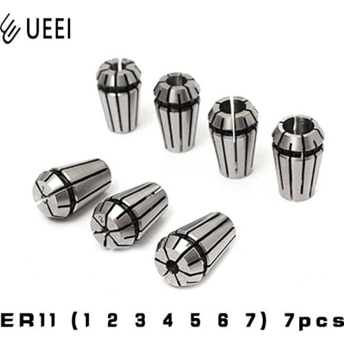 7 Pcs ER11 1 2 3 4 5 6 7mm Spring Collet High Precision Collet Chuck handle Set For CNC Engraving Machine Lathe Mill Tool