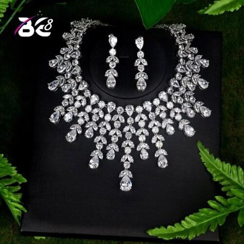 Be 8 High Quality Big Water Drop Design Women Bridal Jewelry Set White Rhinestone Necklace Set for Female Gifts S085