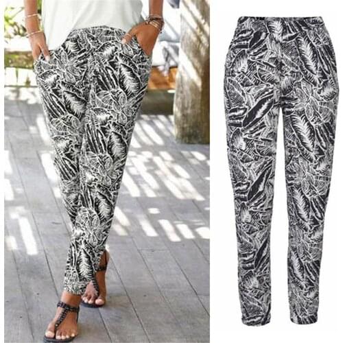 New Daily Women High Waist Printing Easy Trousers Long Pants Boho Beach Pockets Pants High Quality Casual Fashion Pantalon Femme