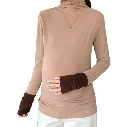 Pregnant Clothes 2019 womens Maternity Winter tops contrast blouse mochila maternal High collar T shirt Keep Warm clothing T1202
