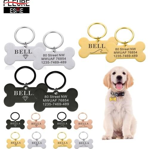 Personalized Pet ID Tags Engraved Dog Cat Name Address Phone Number Collar Tag Stainless Steel Custom Necklace Pet Accessories