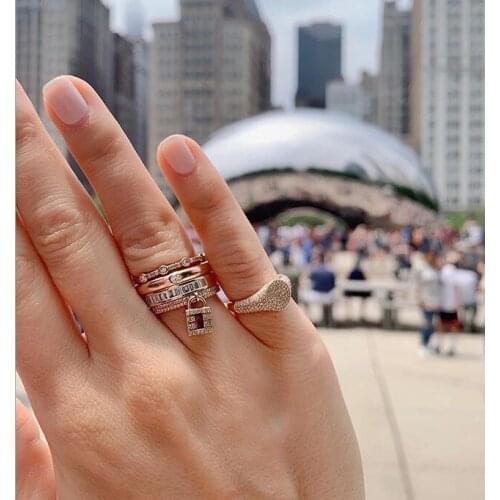 Gold filled wedding engagement ring micro pave sparking bling colorful green red cz cute lock charm fashion finger ring jewelry