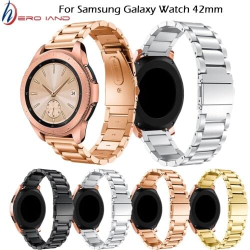 3 Pointer Stainless Steel Watchband 20mm for Samsung Galaxy Watch 42mm Rose Gold Metal Strap Band for Samsung Gear S2