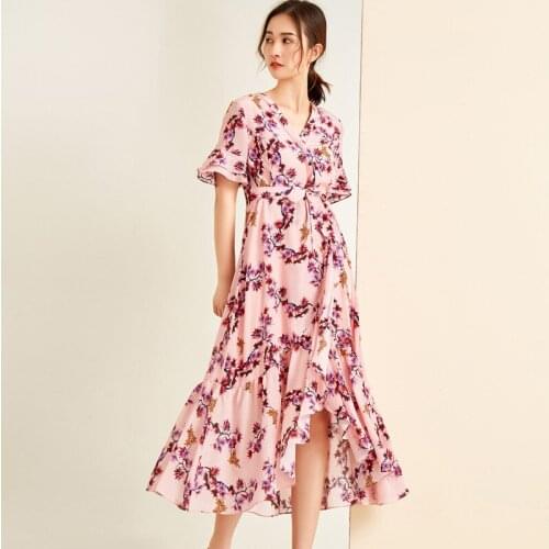 Pink Leaves Floral Silk Dresses Women Fashion 2021 Summer Long Casual Sexy Office Work Daily Dress Plus Size Slim Fit A Line