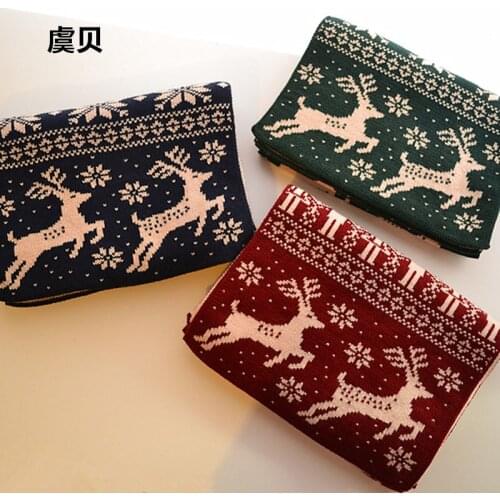 Red green deer snowflake winter knitted scarf christmas present for boys and girls warm thick unisex scarves gifts for men women