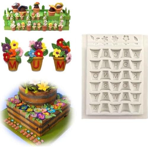 Flower Pot Letters Cupcake Fondant Cake Decorating Cake Border Silicone Mold Gum paste Chocolate Candy Jelly Moulds