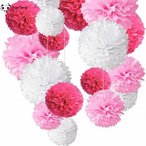 Tissue Paper Pom Poms, Recosis Paper Flower Ball for Birthday Party Wedding Baby Shower Decorations, Rose Red, Pink and White 5z