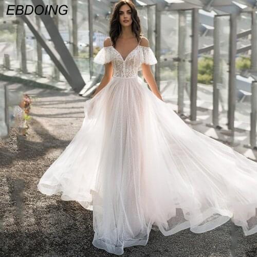 Vestidos De Newest A-line Wedding Dress Lace for women V-Neck Neckline Court Train Spaghetti Straps Plus Sizes Bride Gown 2021