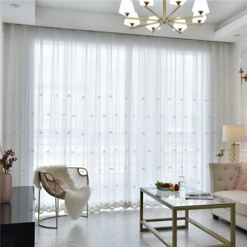 Embroidered Crown Sheer Curtain For Bedroom Living Room Gold Blue Romantic Lace Bottom Bay Window Rideaux M254C