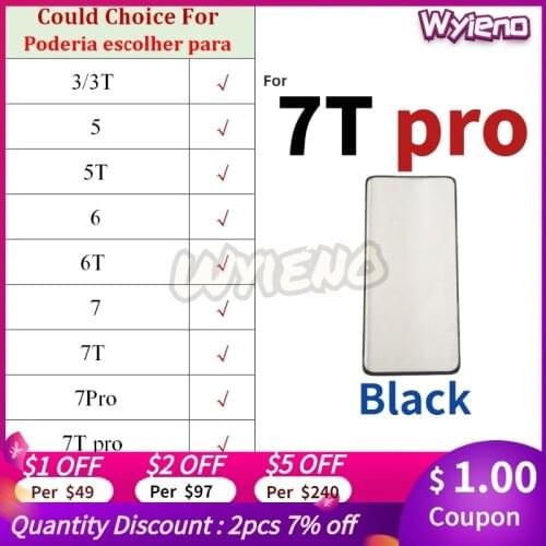 Wyieno Black Front Outer Glass Panel For Oneplus 1+ 3 5 5T 6 6T 7 7T Pro Glass Lens Screen (Not Touch Digitizer Sensor LCD)